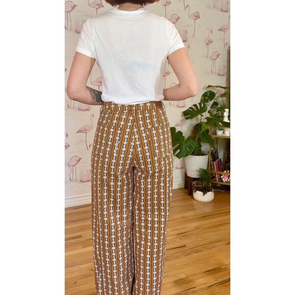 Vintage Daisy Print Yellow and Brown Wide Leg Floral Pant Size 8 - Picture 6 of 10